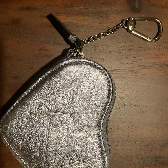 Coach Heart-Shaped Leather Bag in Metallic Gray purse charm and coin purse - Picture 3 of 5